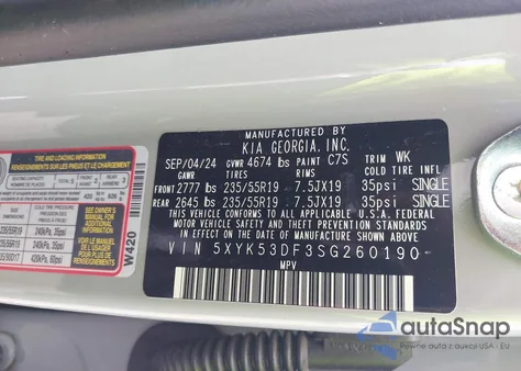 2025 Kia Sportage Sx-Prestige z USA, uszkodzony, nr VIN 5XYK53DF3SG260190